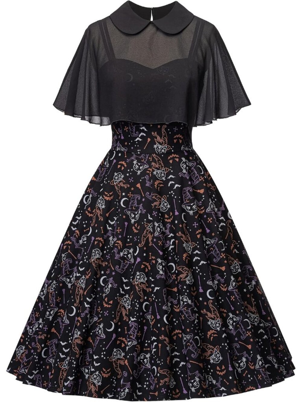 Women's Halloween 1950s Cloak Two Piece Zipper Cape Sleeve Cocktail Dress